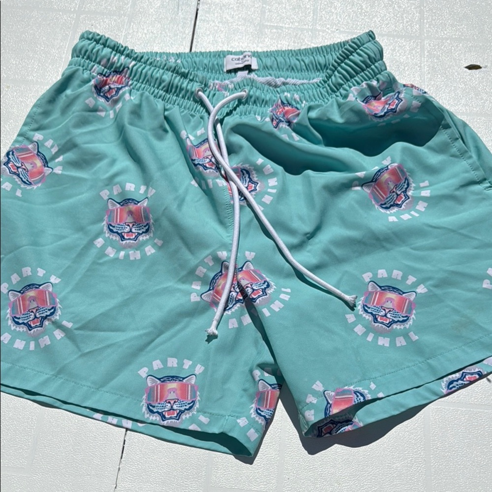 Cabana Teal Swim Shorts with Fun Print
